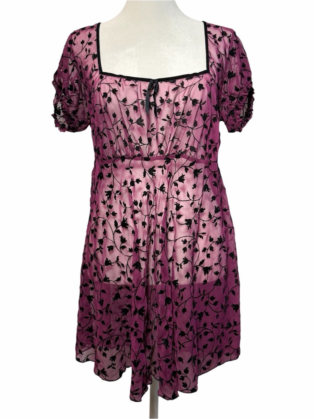 VTG Victoria's Secret Sheer Velvet Floral Burnout Babydoll Top Purple Black M